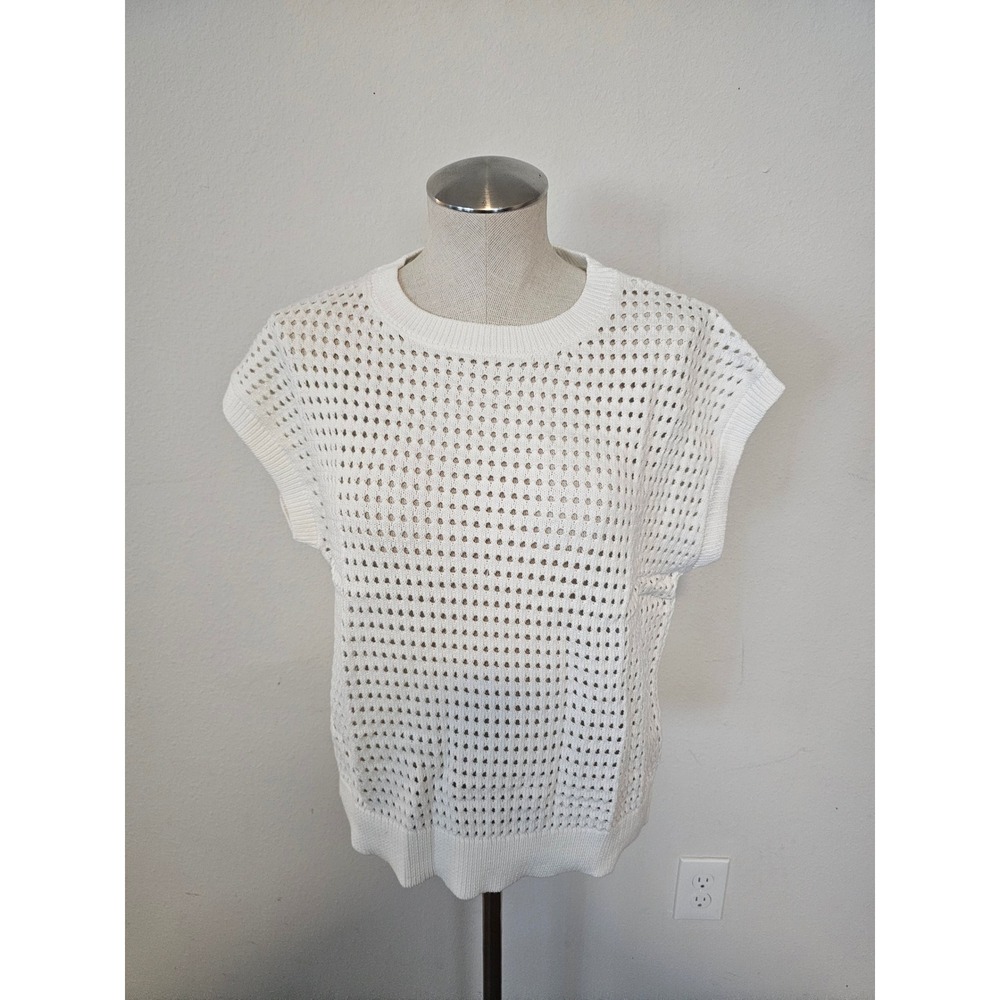 PrettyGarden Womens White Open Knit Sleeveless Sweater Vest Top Size S NWT